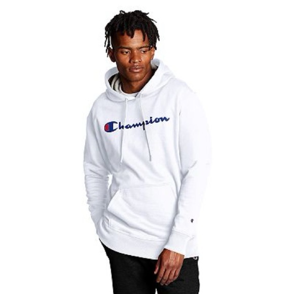 Champion Other - CHAMPION Powerblend Fleece Graphic Pullover Hoodie White Kangaroo Pocket NEW